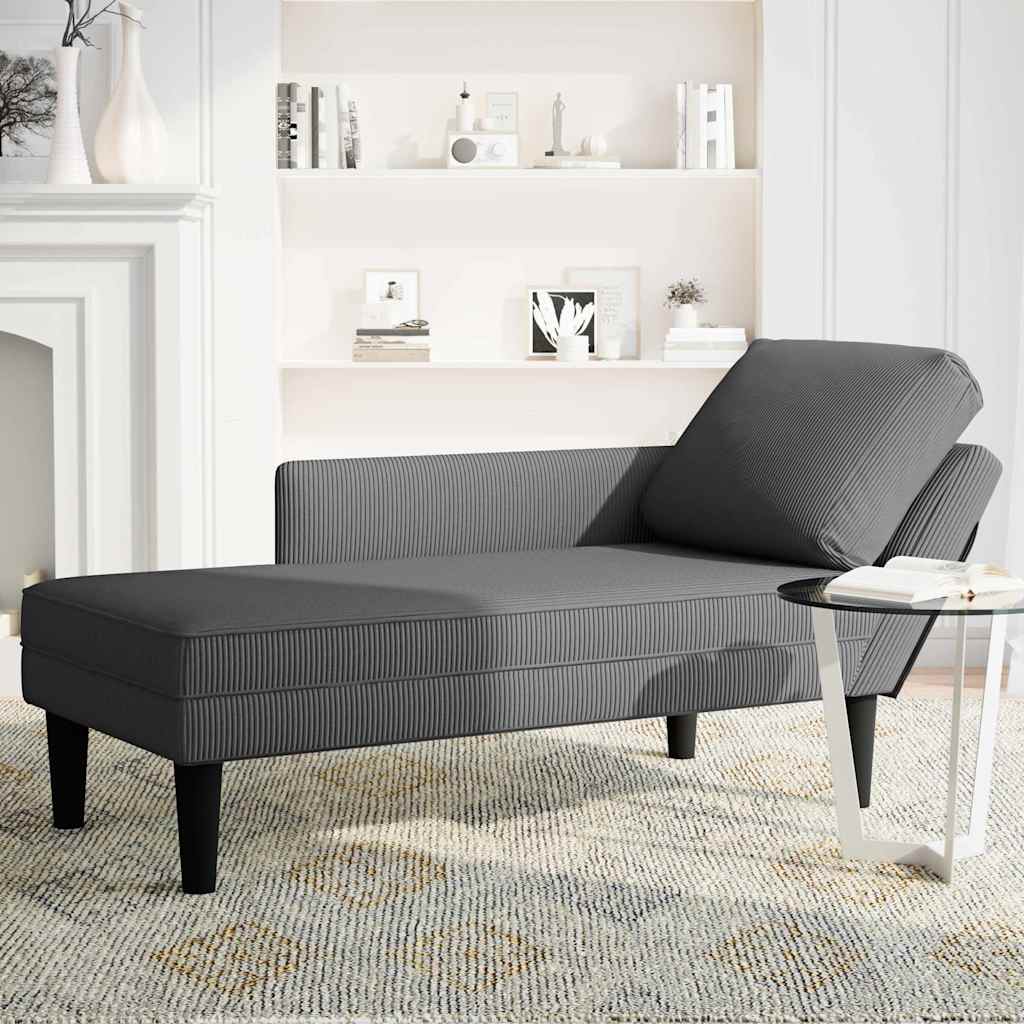 Chaise Lounge with Pillow Dark Grey Corduroy Fabric