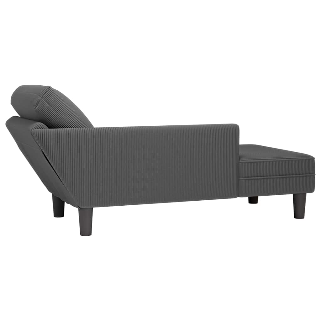 Chaise Lounge with Pillow Dark Grey Corduroy Fabric