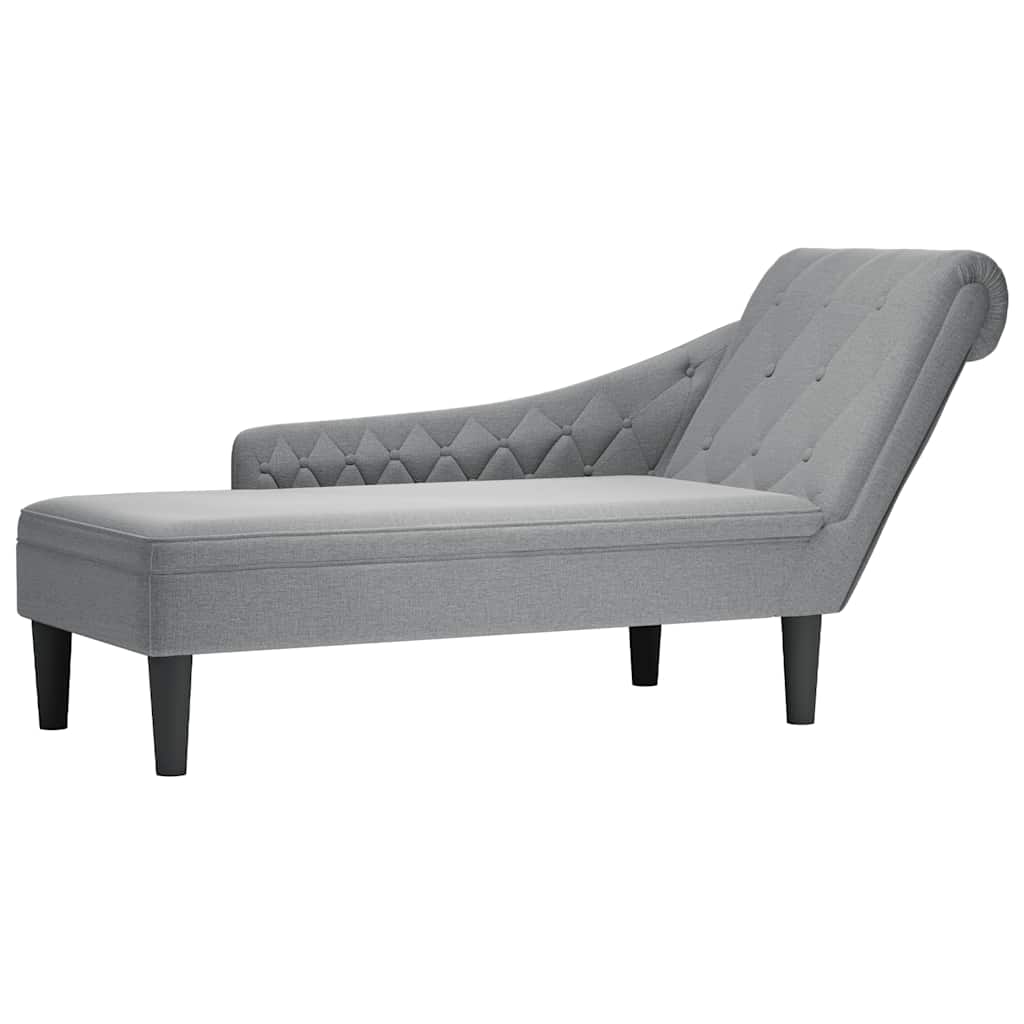 Chaise Lounge with Pillow and Right Armrest Light Grey Fabric