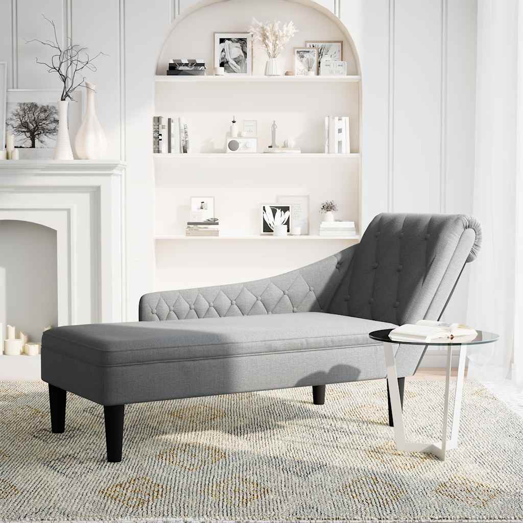 Chaise Lounge with Pillow and Right Armrest Light Grey Fabric