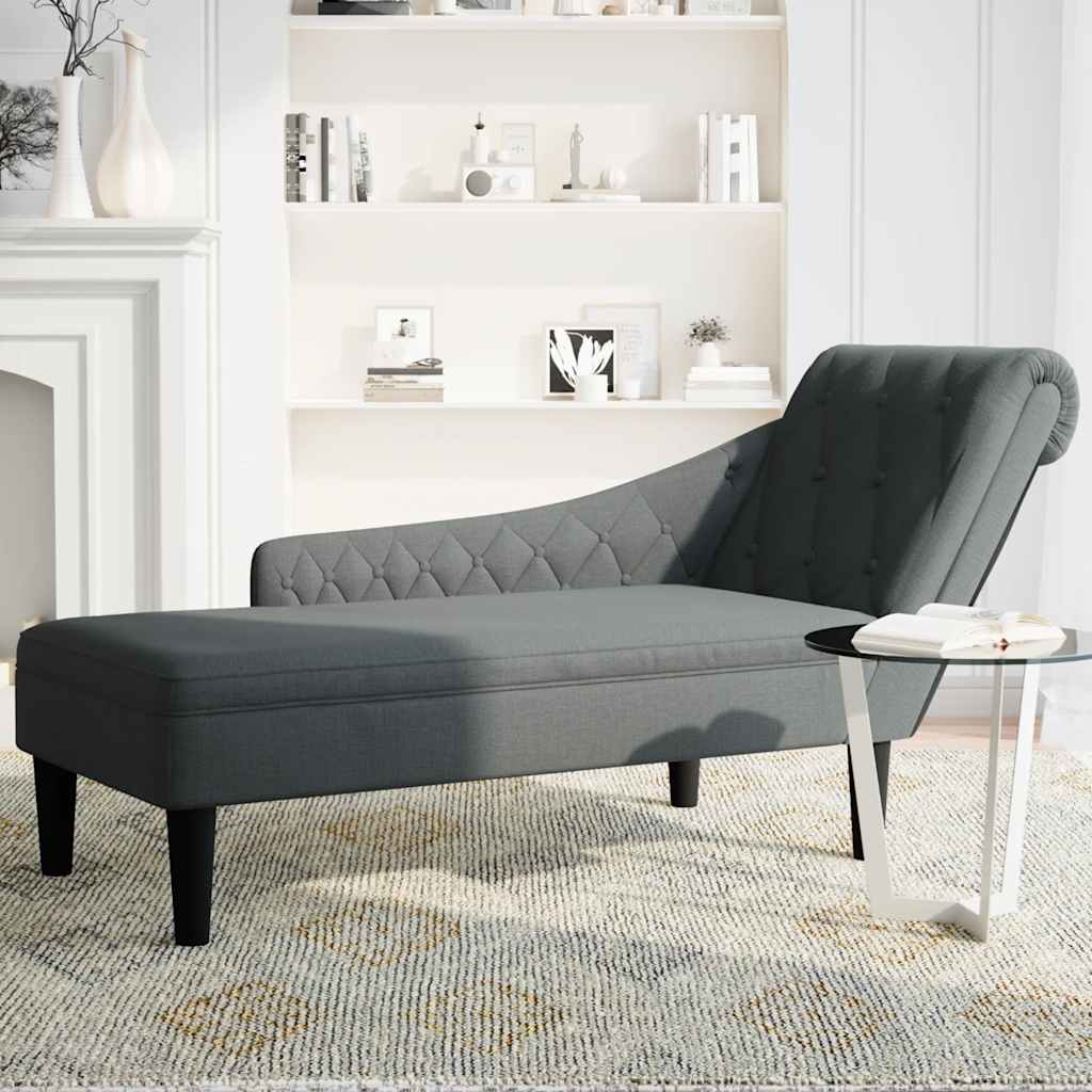 Chaise Lounge with Pillow and Right Armrest Dark Grey Fabric