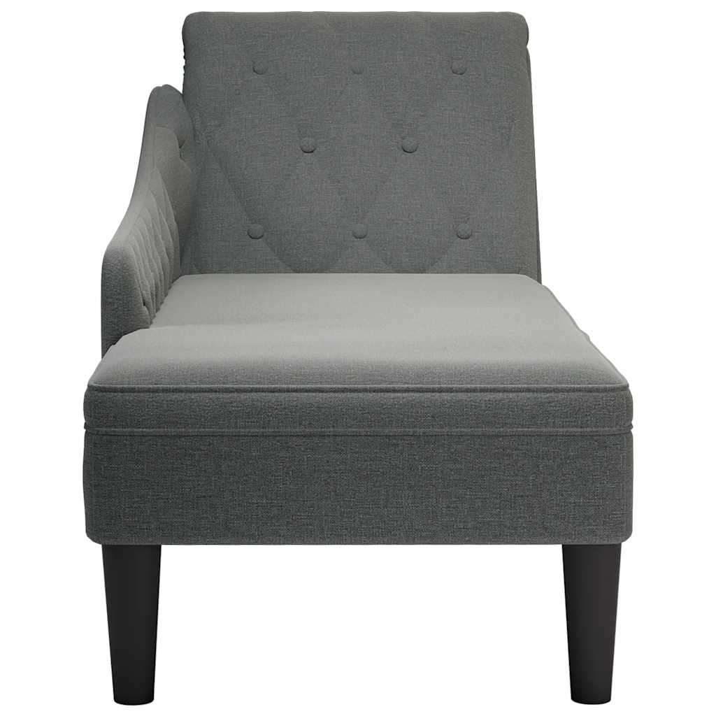 Chaise Lounge with Pillow and Right Armrest Dark Grey Fabric