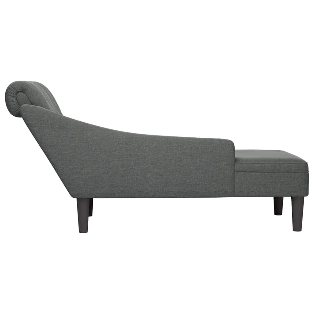 Chaise Lounge with Pillow and Right Armrest Dark Grey Fabric