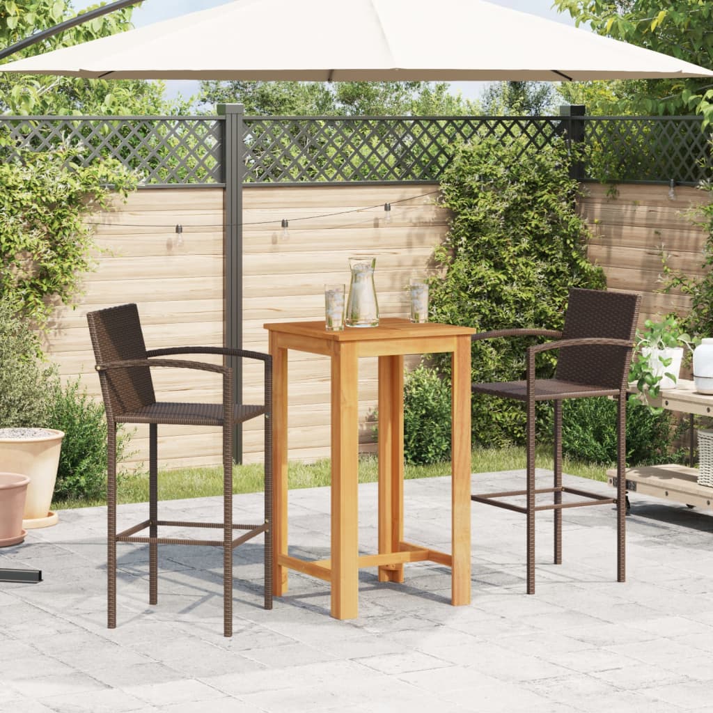3 Piece Garden Bar Set Brown Solid Wood Acacia and Poly Rattan