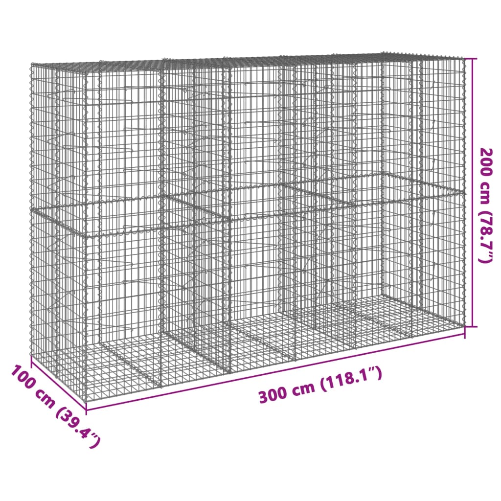 Gabion Basket with Cover 300x100x200 cm Galvanised Iron