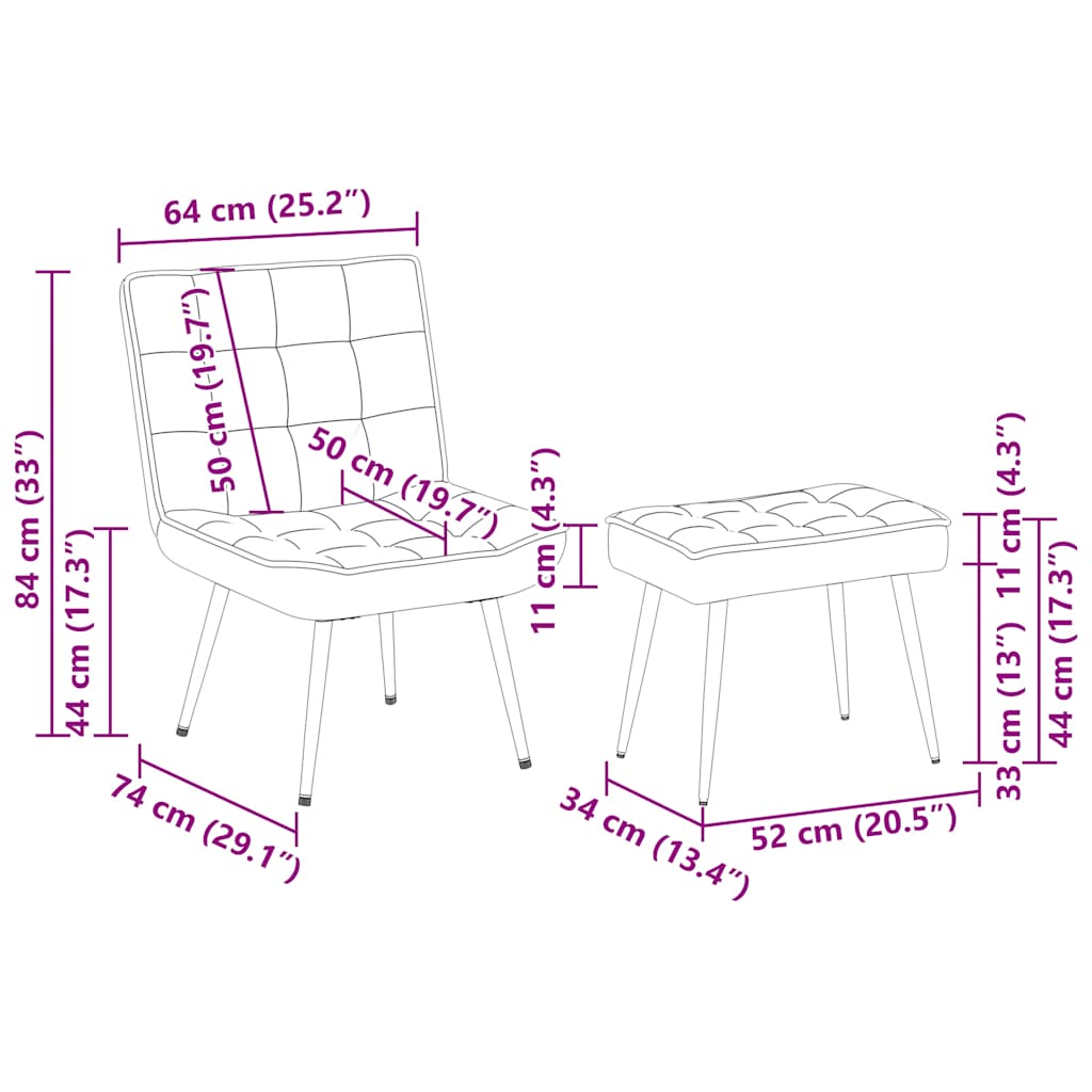 Relaxing Chair with Stool Light Grey Velvet