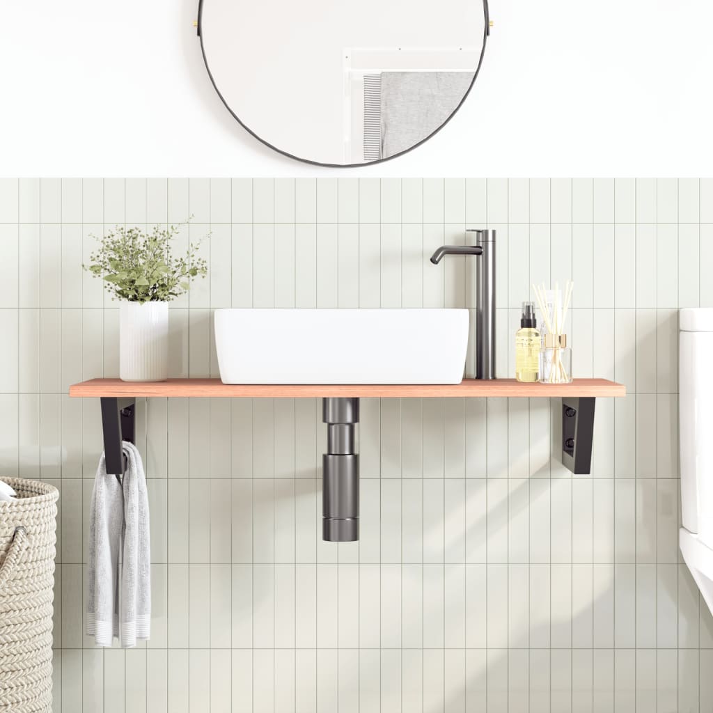 Basin Shelf Wall Mounted Steel and Solid Wood Oak