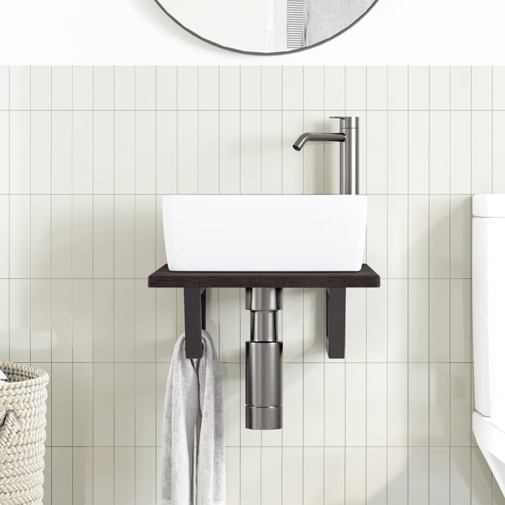 Basin Shelf Wall Mounted Steel and Solid Wood Oak