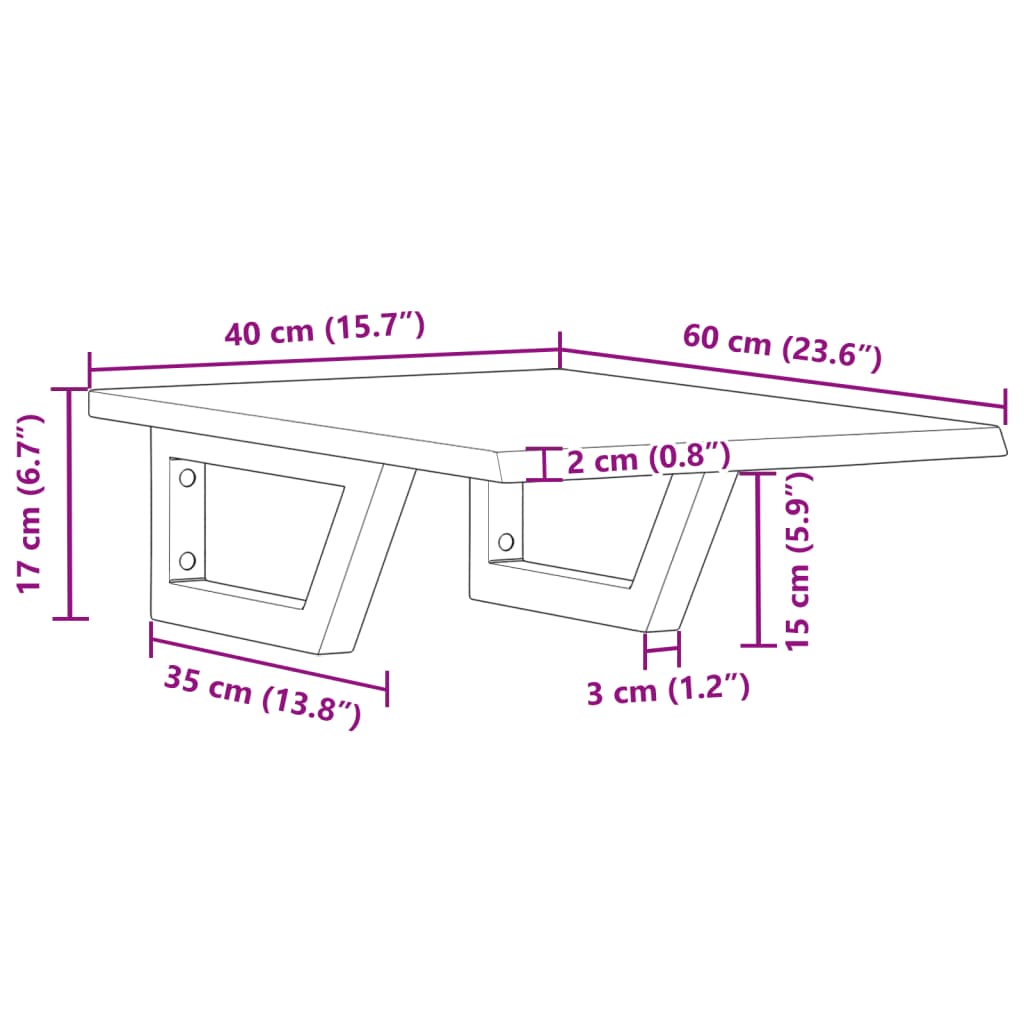 Basin Shelf Wall Mounted Steel and Solid Wood Oak