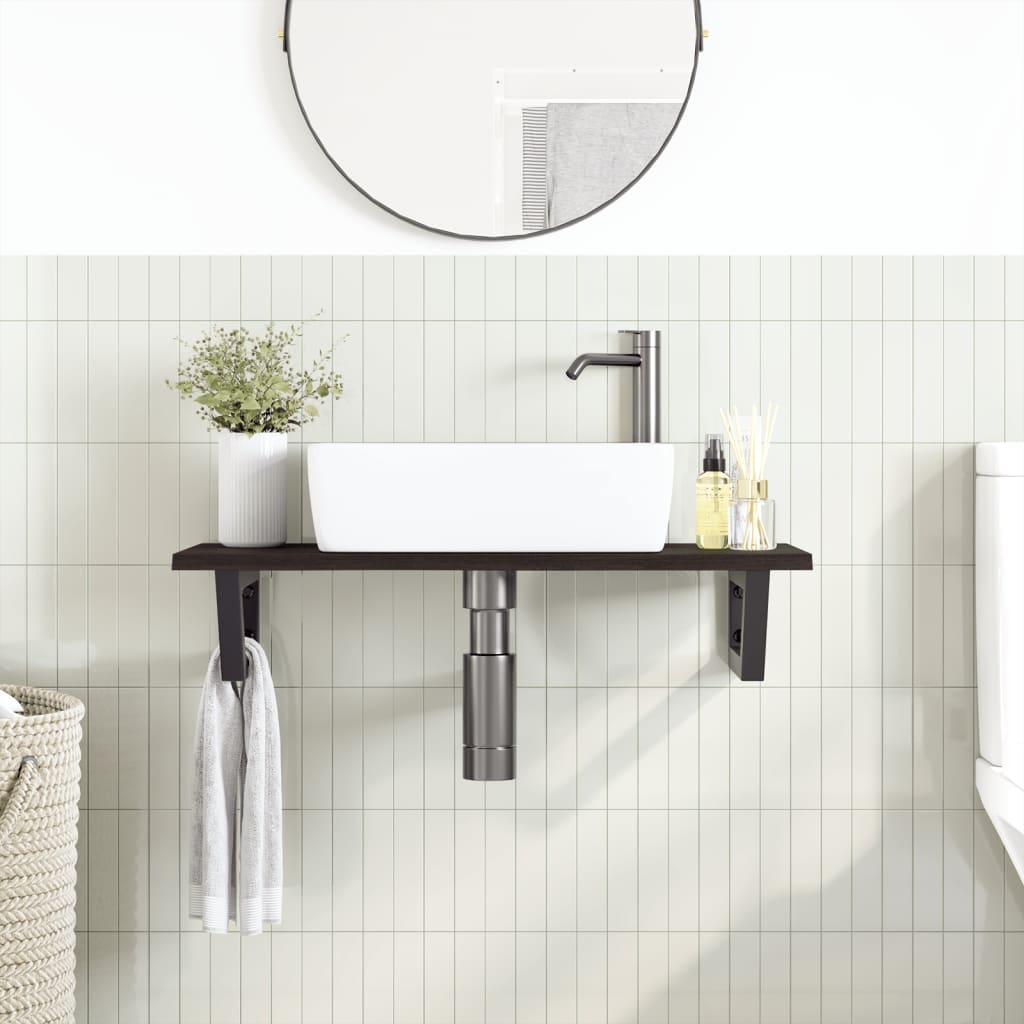 Basin Shelf Wall Mounted Steel and Solid Wood Oak