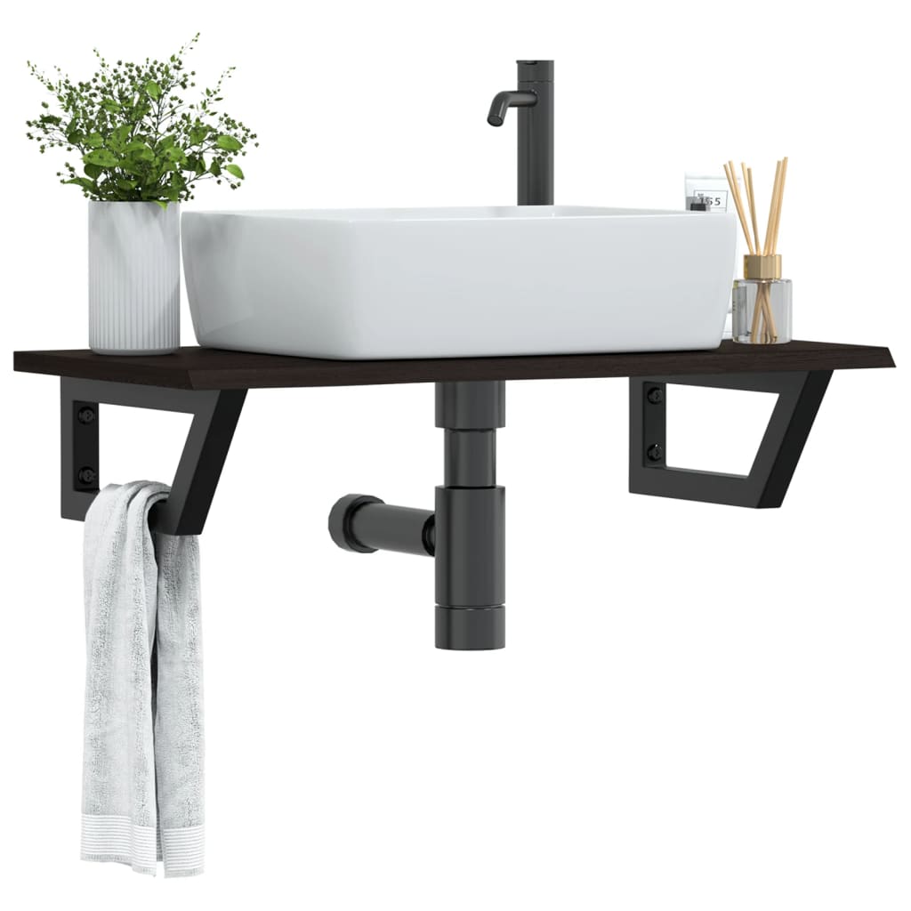 Basin Shelf Wall Mounted Steel and Solid Wood Oak
