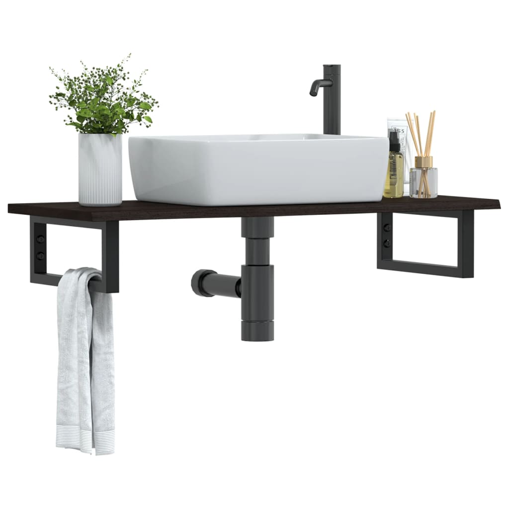 Basin Shelf Wall Mounted Steel and Solid Wood Oak