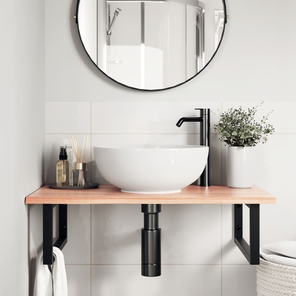 Basin Shelf Wall Mounted Steel and Solid Wood Oak