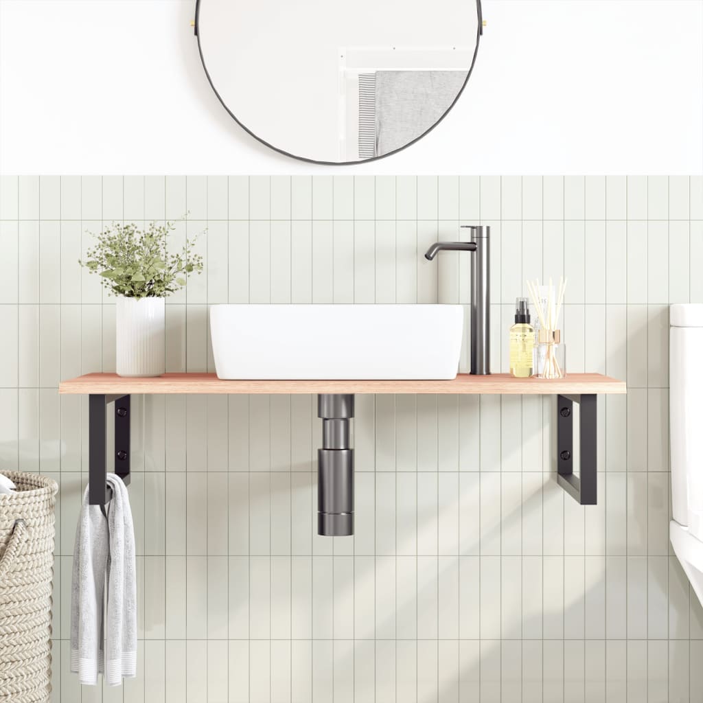 Basin Shelf Wall Mounted Steel and Solid Wood Oak
