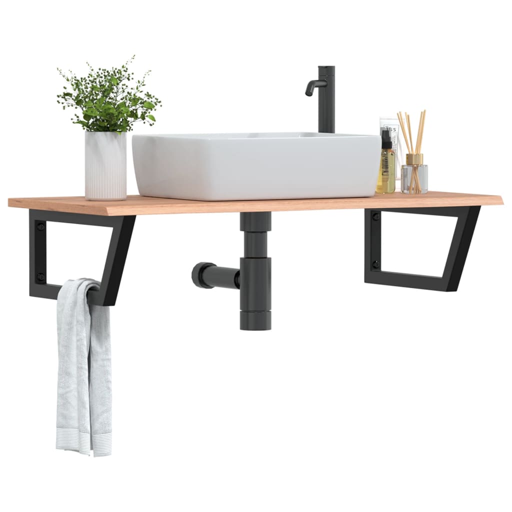 Basin Shelf Wall Mounted Steel and Solid Wood Oak
