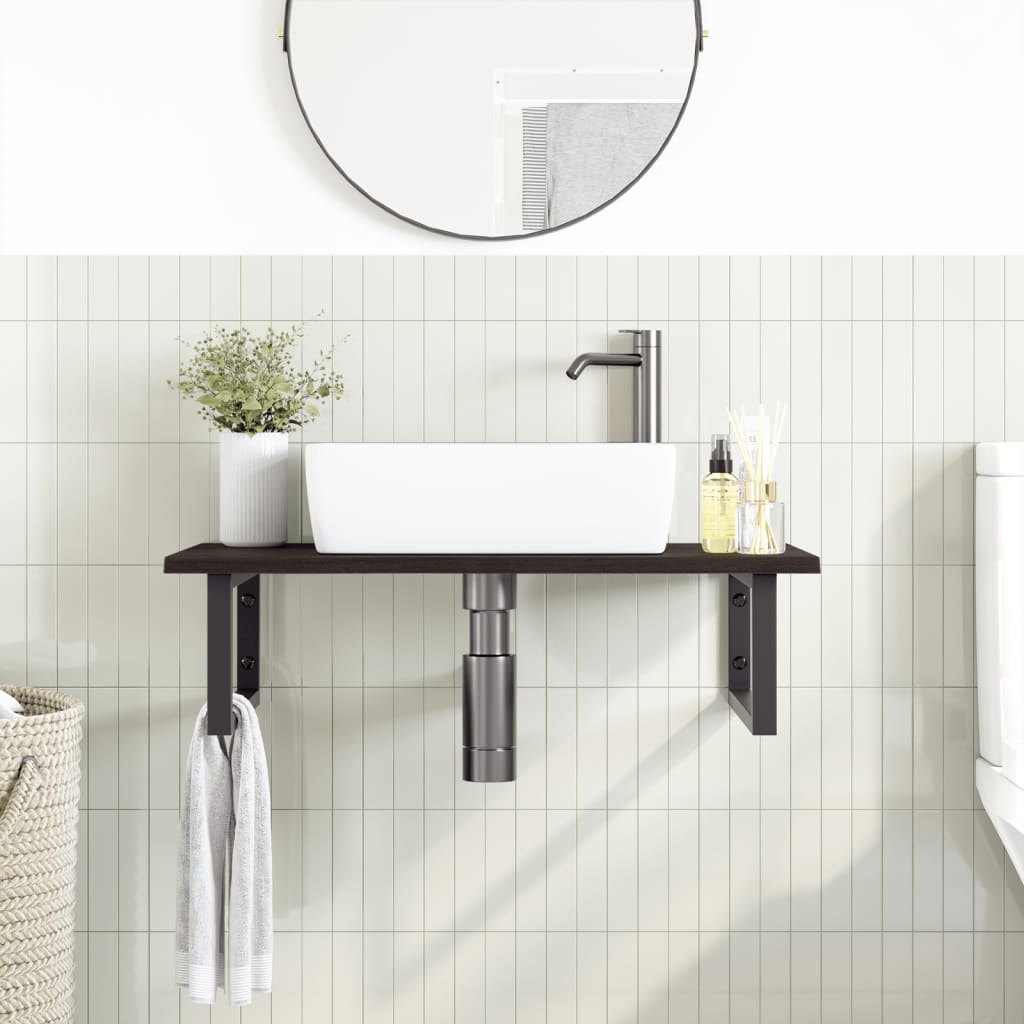Basin Shelf Wall Mounted Steel and Solid Wood Oak