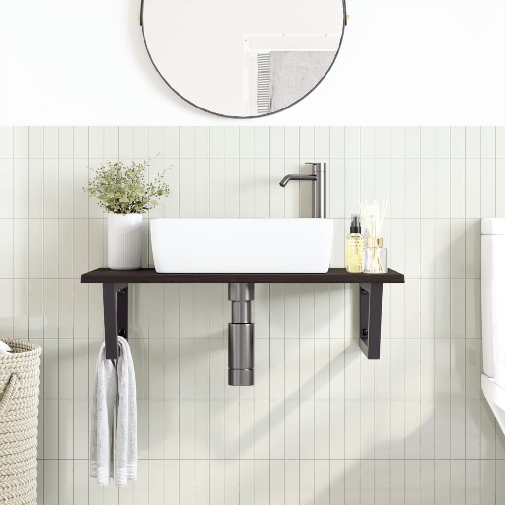Basin Shelf Wall Mounted Steel and Solid Wood Oak