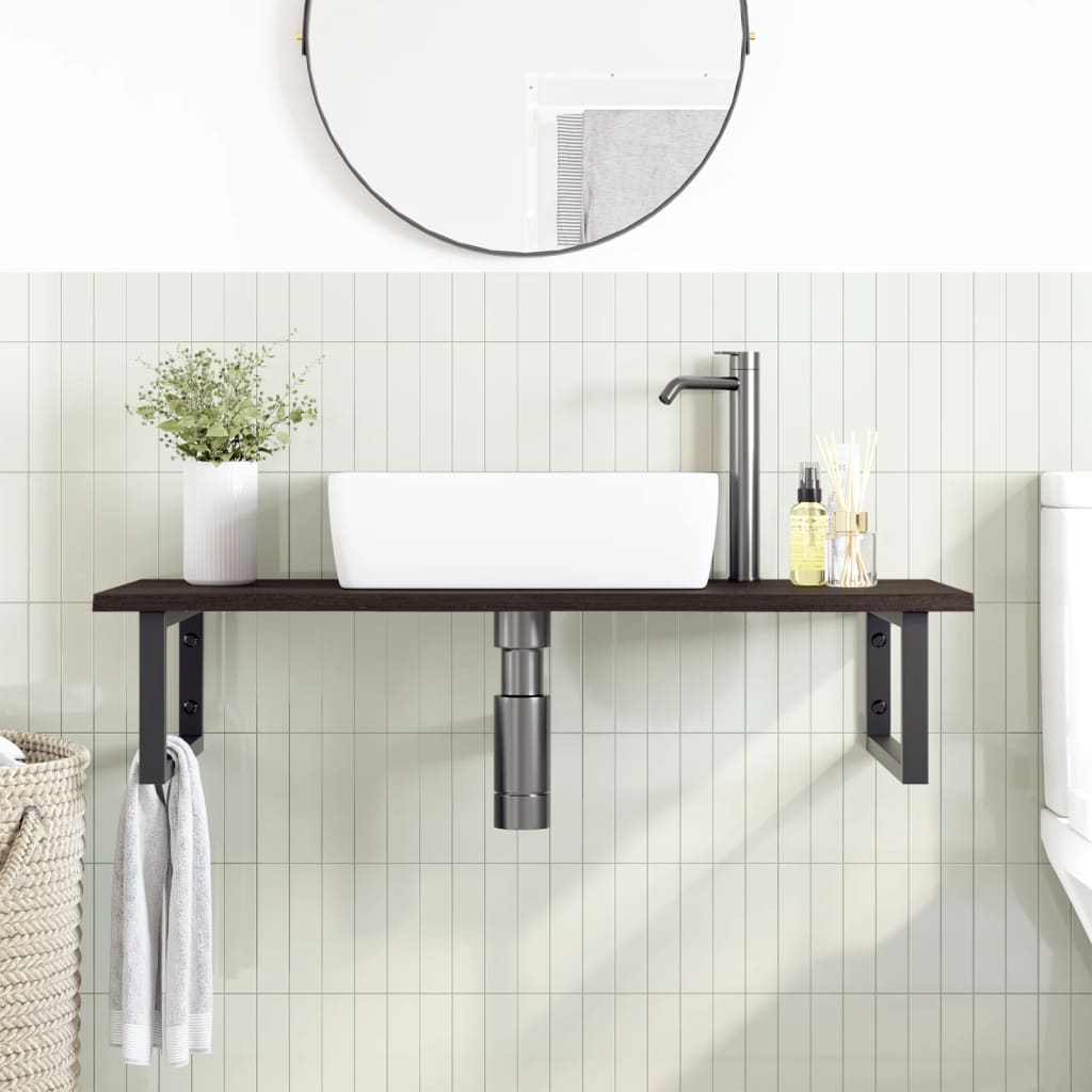 Basin Shelf Wall Mounted Steel and Solid Wood Oak