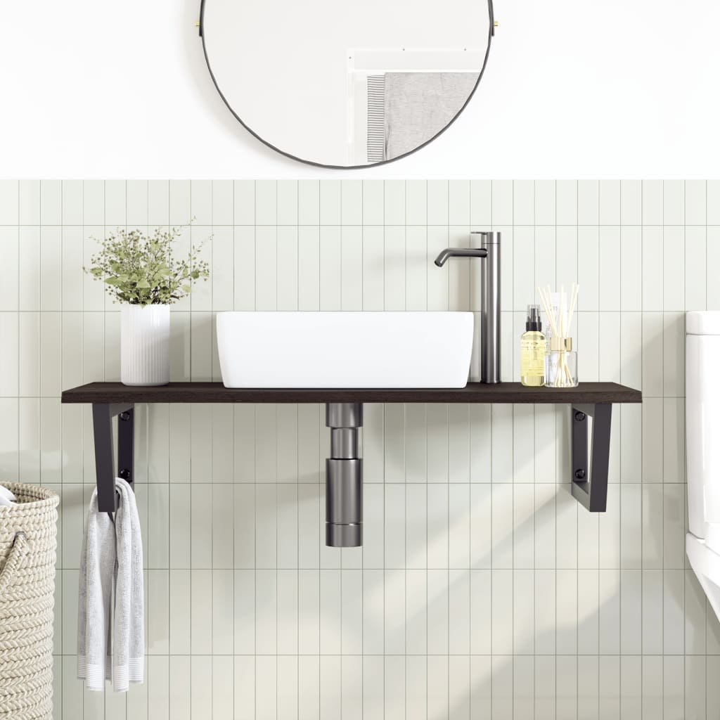 Basin Shelf Wall Mounted Steel and Solid Wood Oak