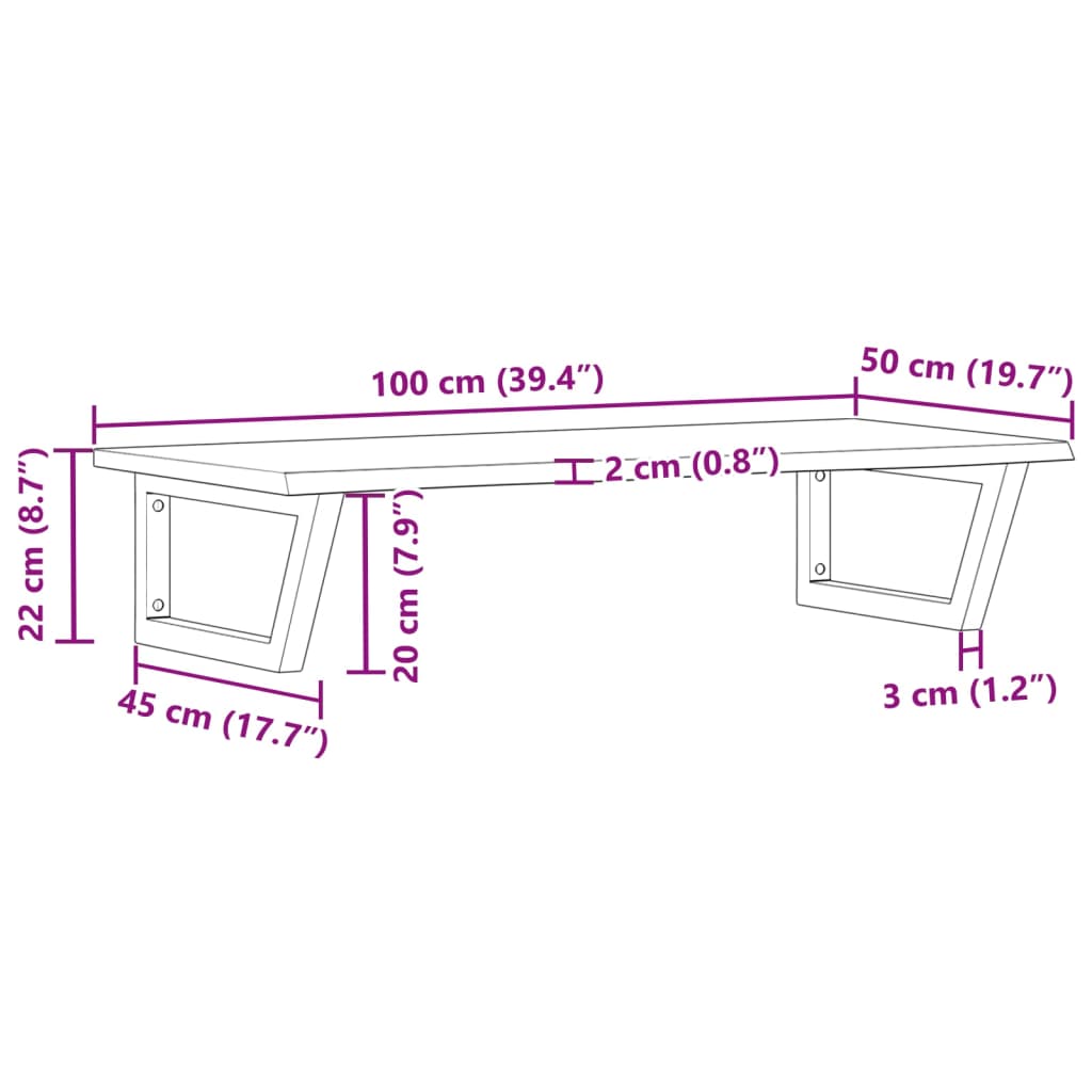 Basin Shelf Wall Mounted Steel and Solid Wood Oak