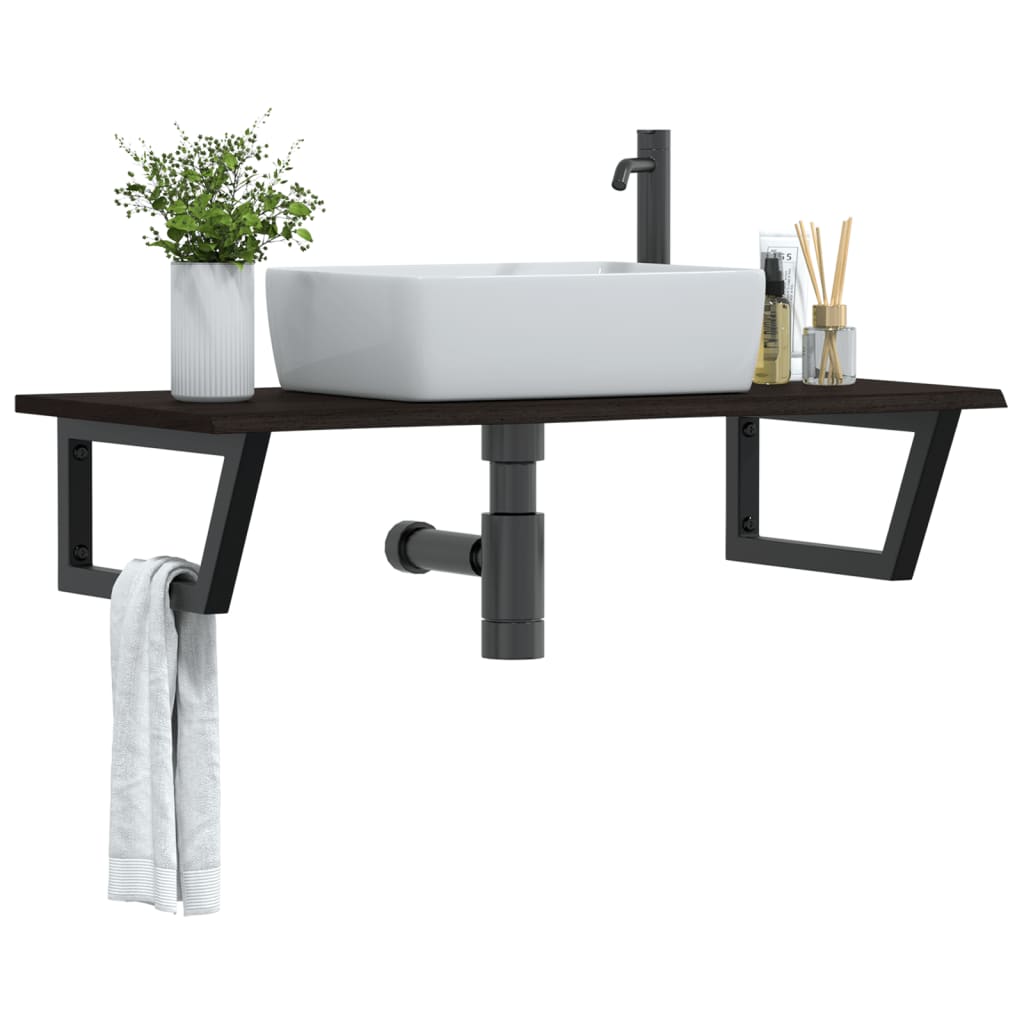 Basin Shelf Wall Mounted Steel and Solid Wood Oak