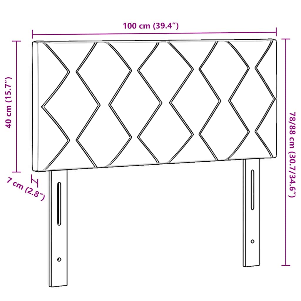 LED Headboard with LED Strip Lights Argyle Black 100 cm Velvet