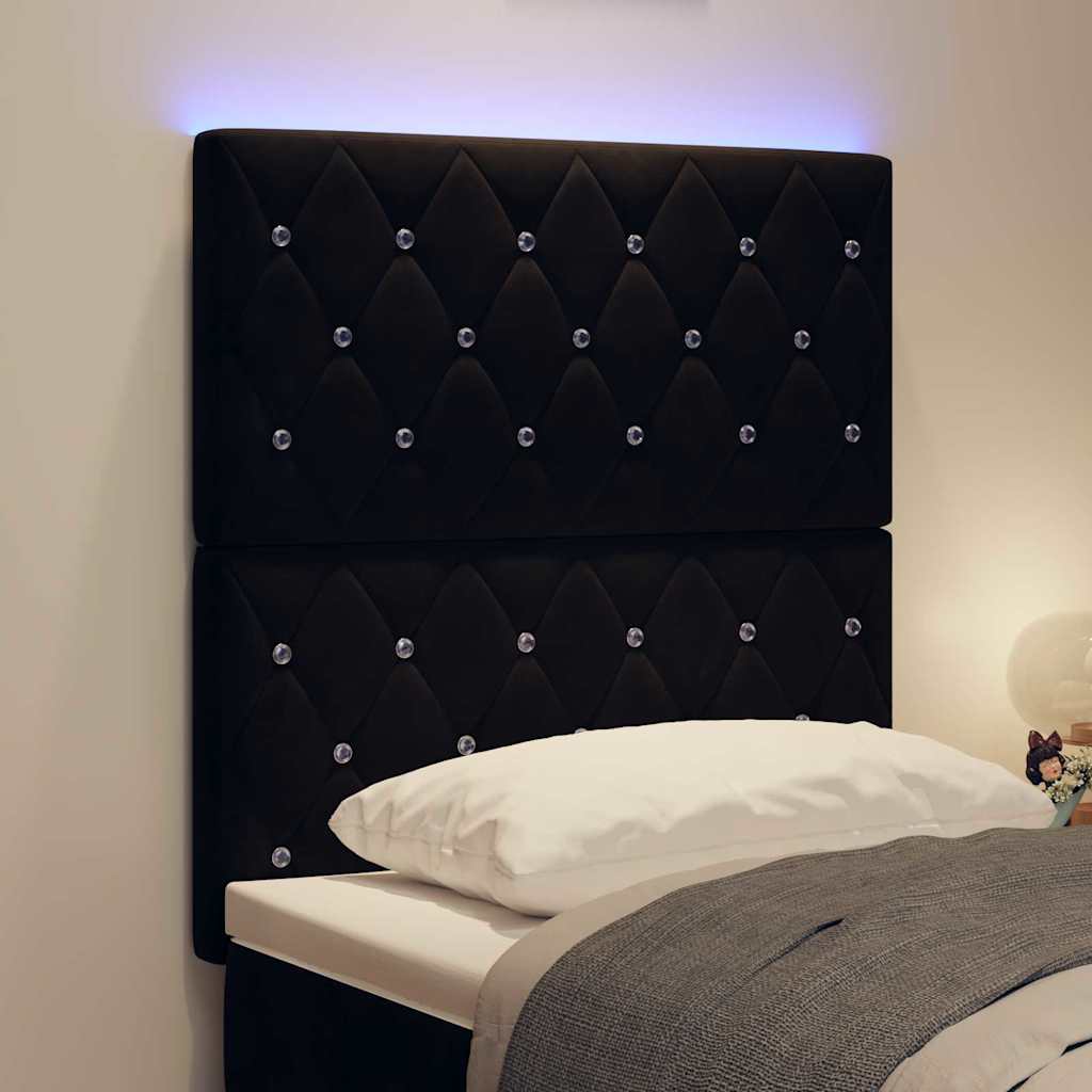 LED Headboard with LED Strip Lights Argyle Black 80 cm Velvet