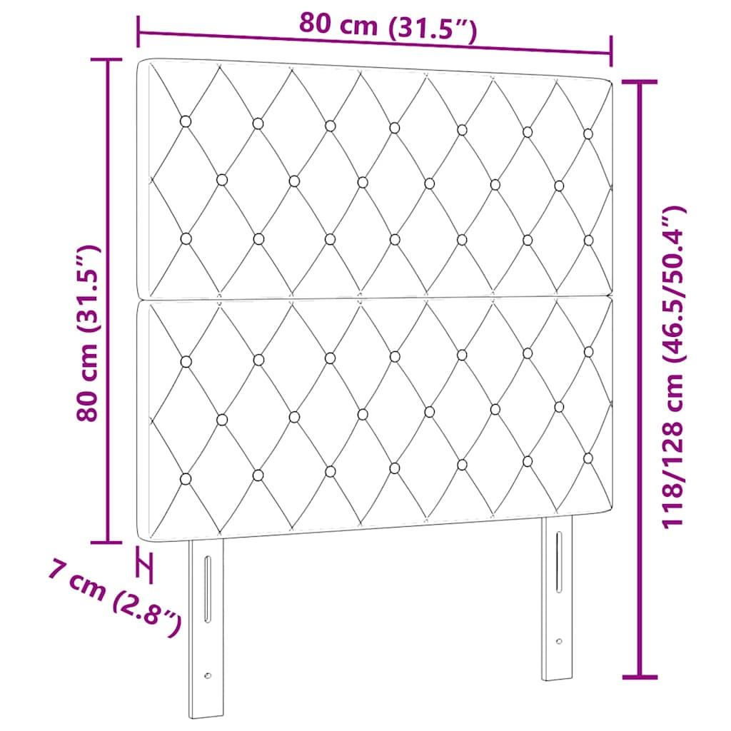 LED Headboard with LED Strip Lights Argyle Black 80 cm Velvet