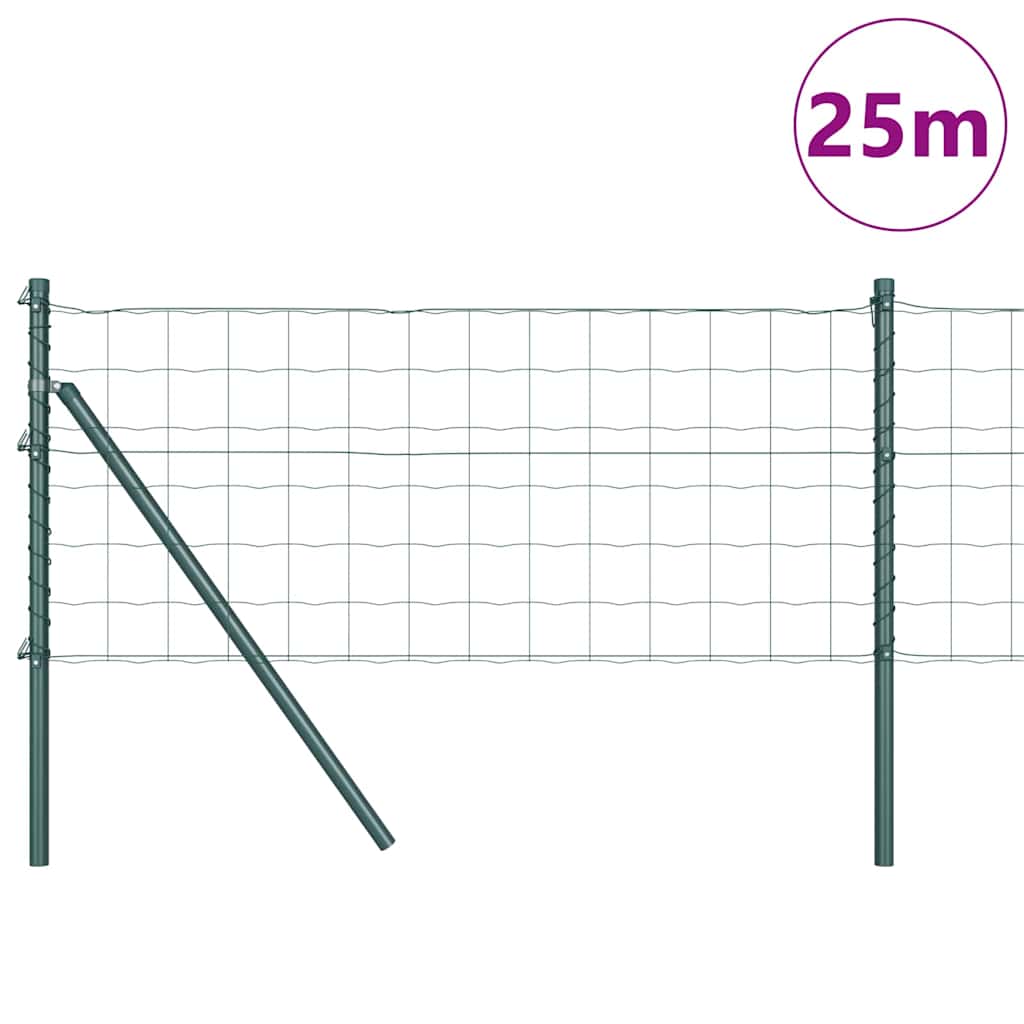 Fence with Posts Green 0.8 x 25 m Steel