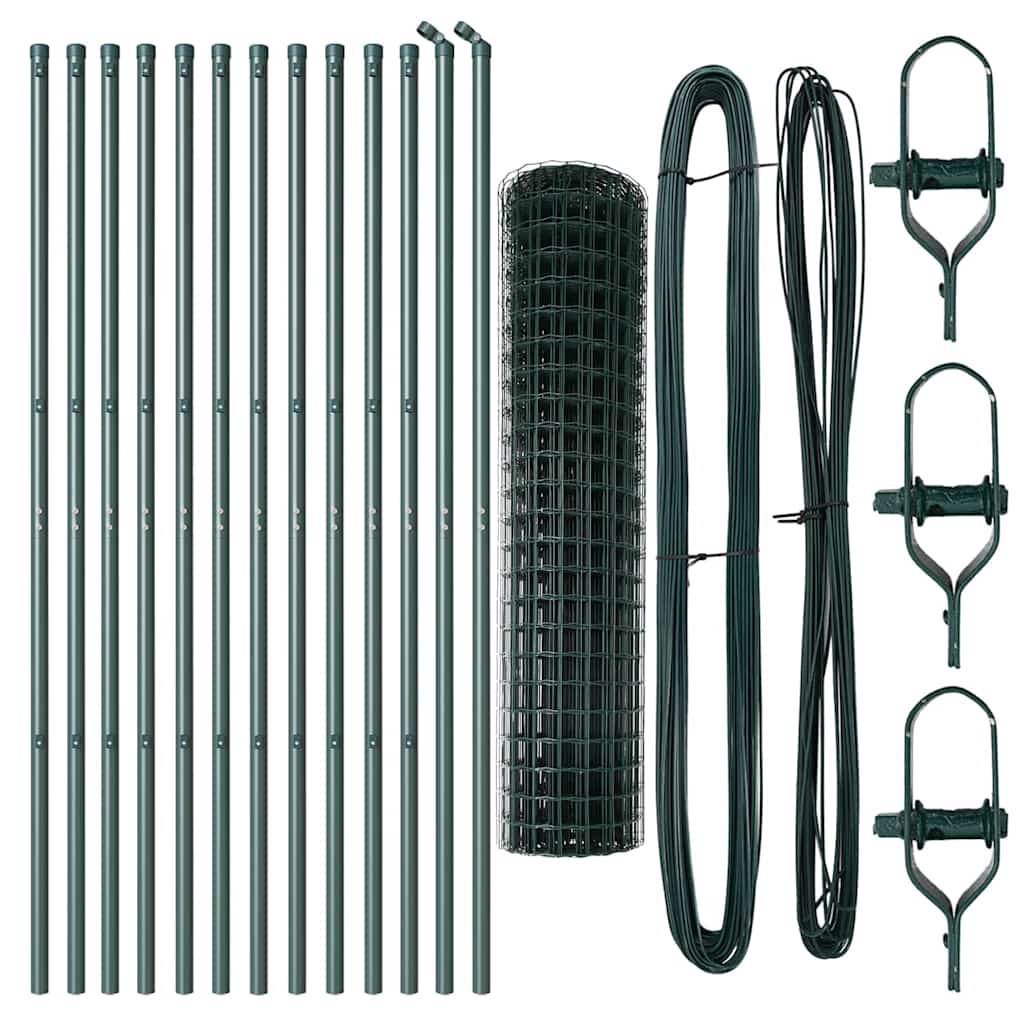 Fence with Posts Green 1.2 x 25 m Steel