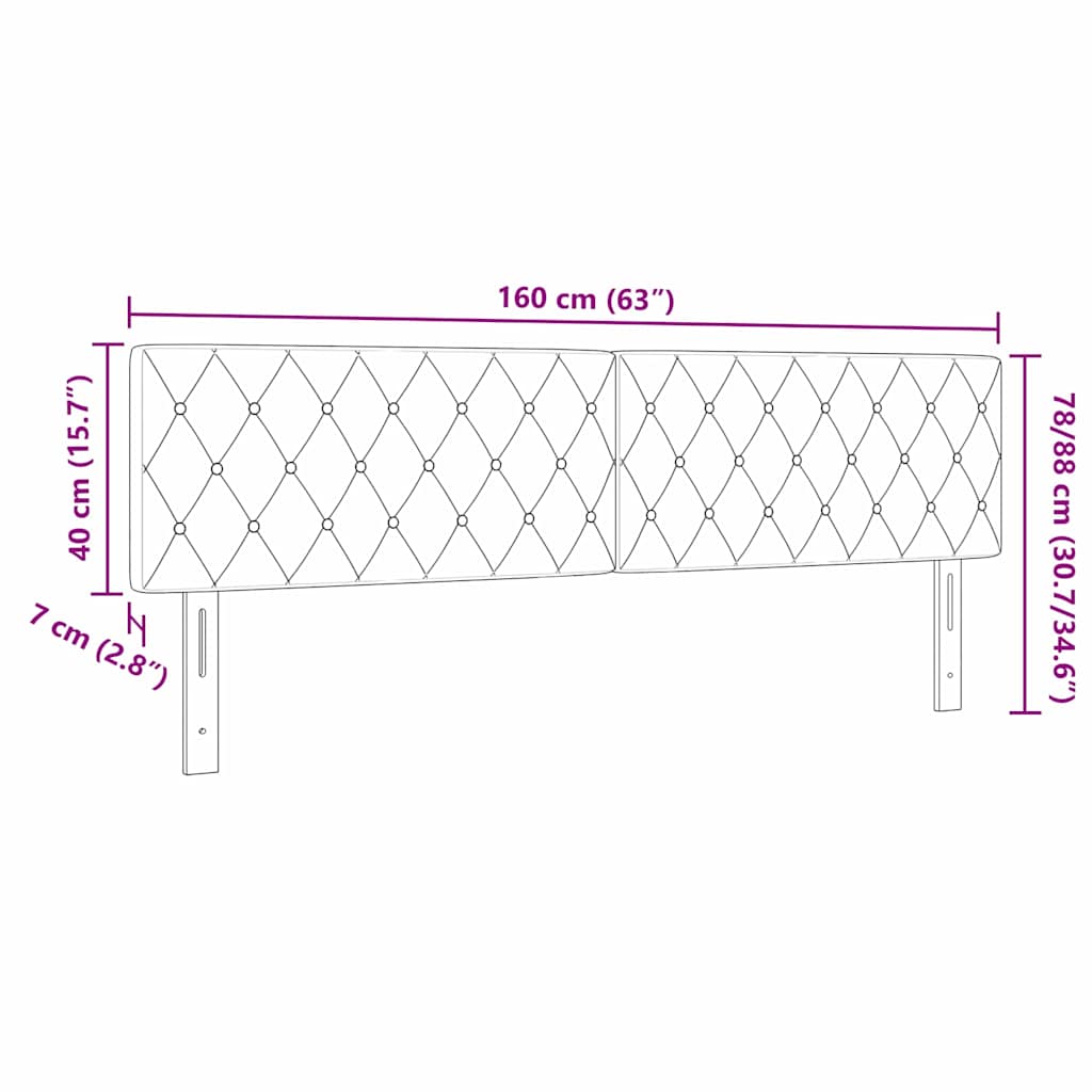 LED Headboard with LED Strip Lights Argyle Black 80 cm Velvet