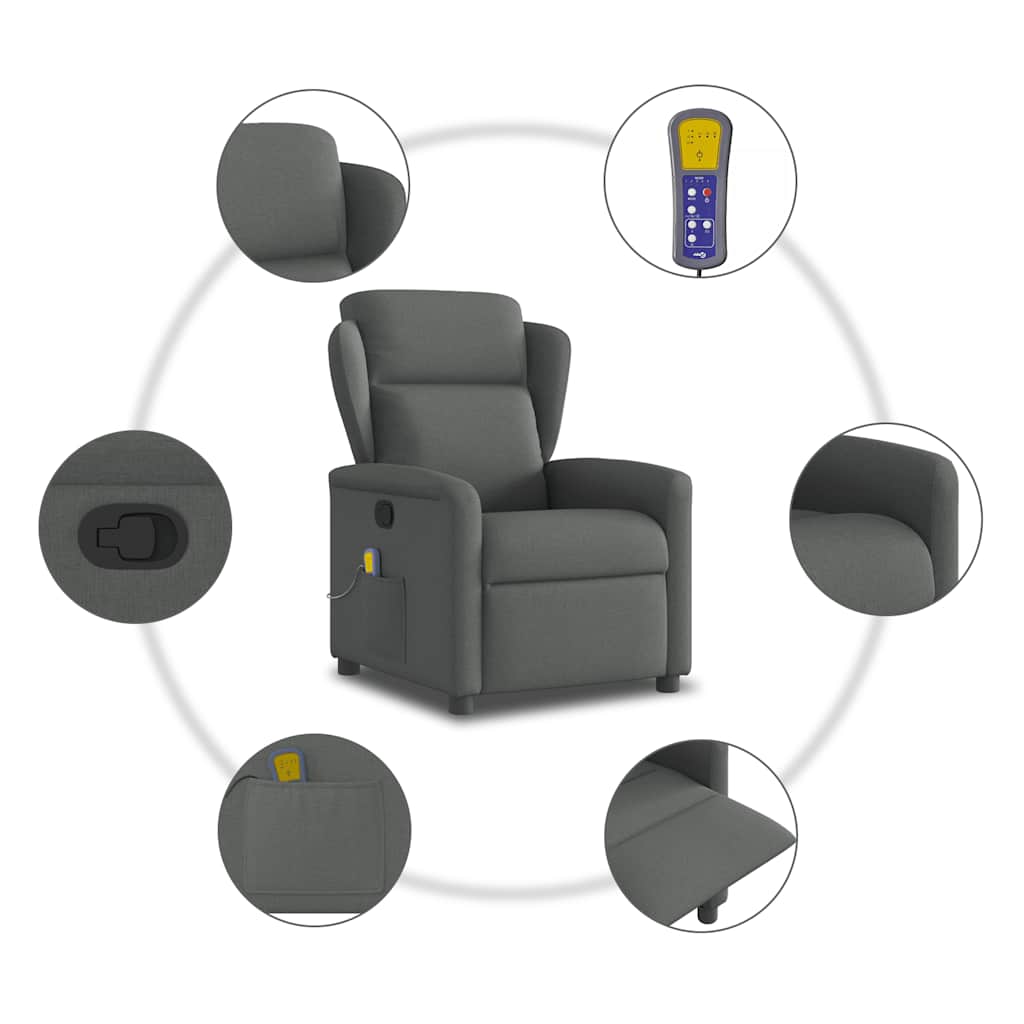 Massage Recliner Chair Dark Grey Fabric