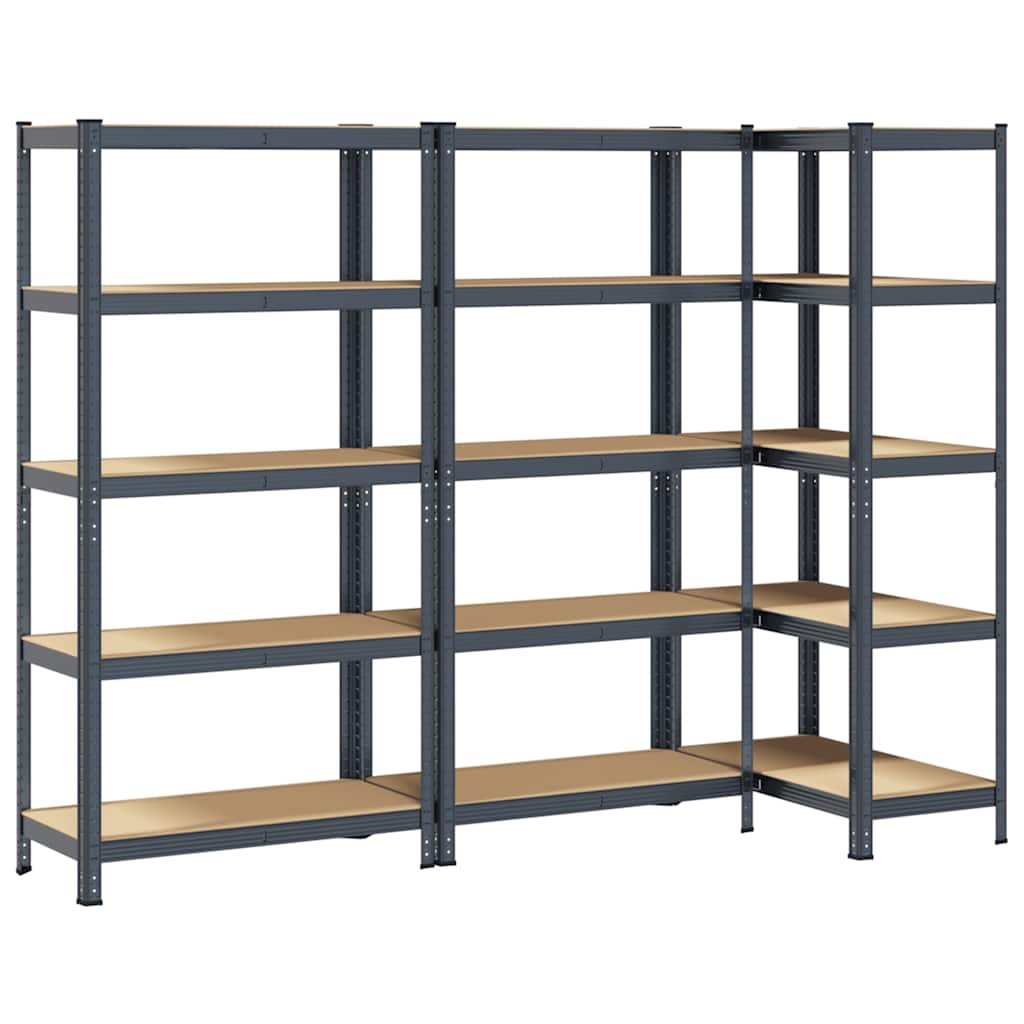 5-Layer Heavy-duty Shelves 3 pcs Anthracite Steel&Engineered Wood