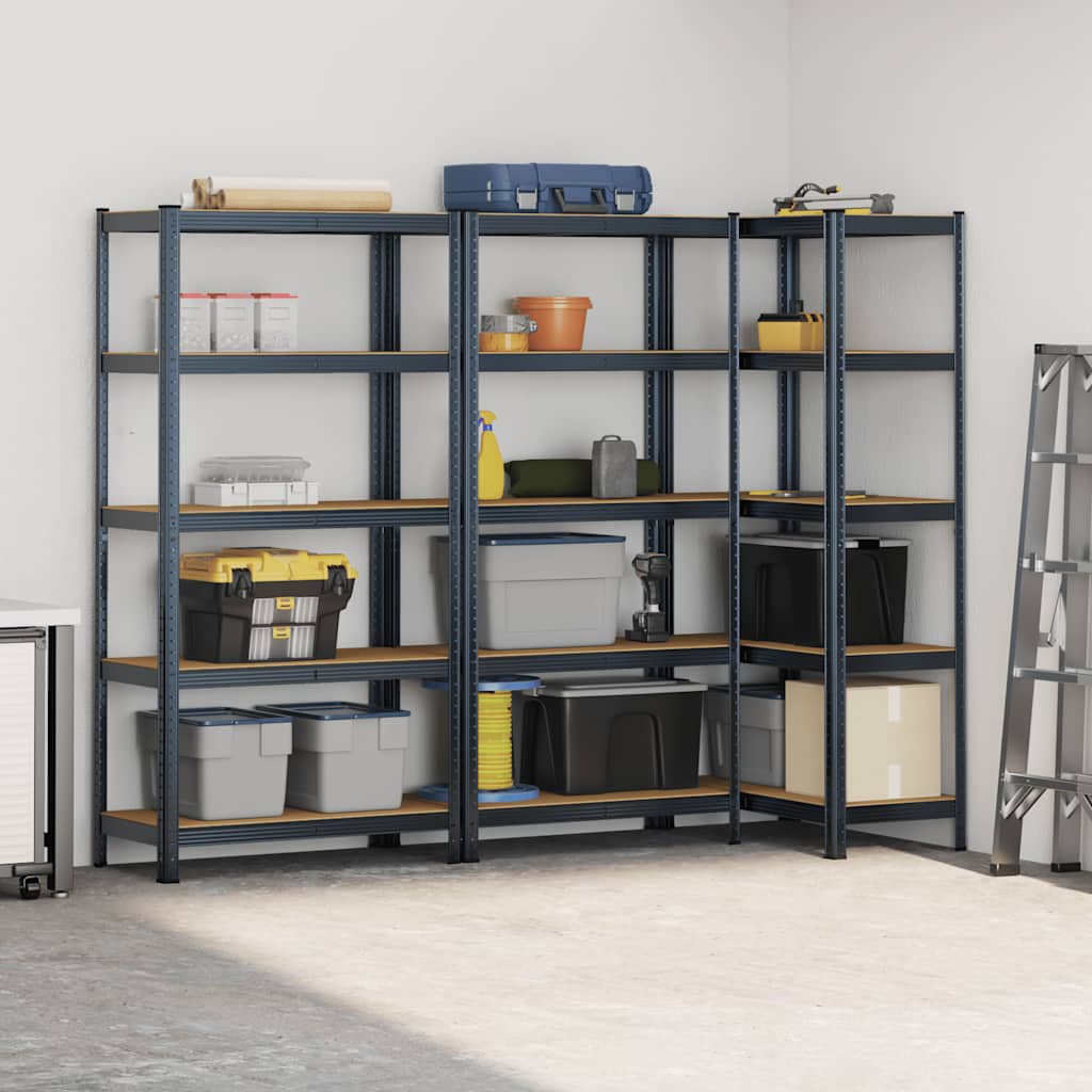 5-Layer Heavy-duty Shelves 3 pcs Anthracite Steel&Engineered Wood