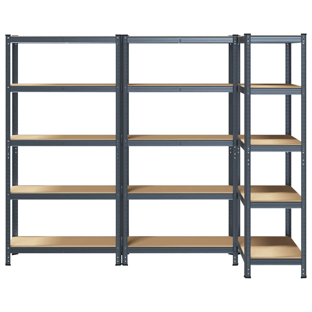5-Layer Heavy-duty Shelves 3 pcs Anthracite Steel&Engineered Wood