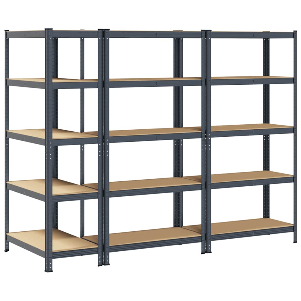 5-Layer Heavy-duty Shelves 3 pcs Anthracite Steel&Engineered Wood