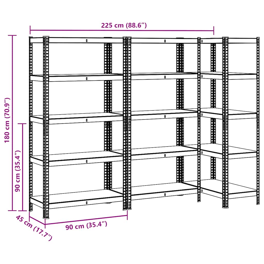 5-Layer Heavy-duty Shelves 3 pcs Anthracite Steel&Engineered Wood