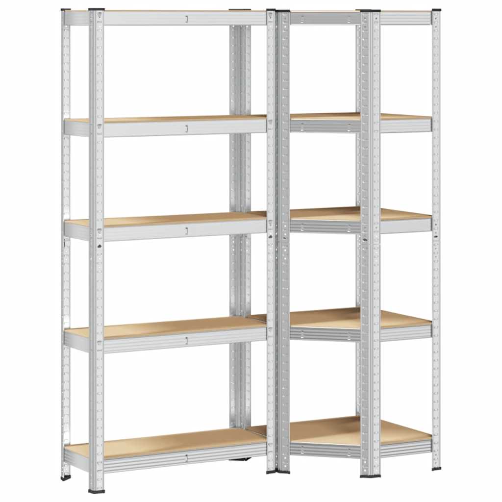 2 Piece 5-Layer Shelves Set Silver Steel&Engineered Wood