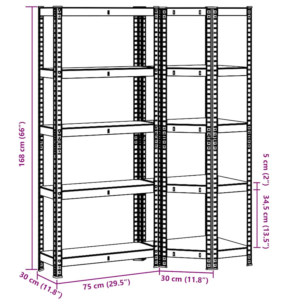 2 Piece 5-Layer Shelves Set Silver Steel&Engineered Wood