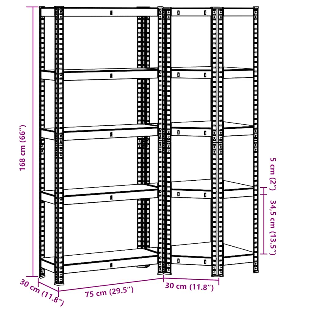 2 Piece 5-Layer Shelves Set Anthracite Steel&Engineered Wood