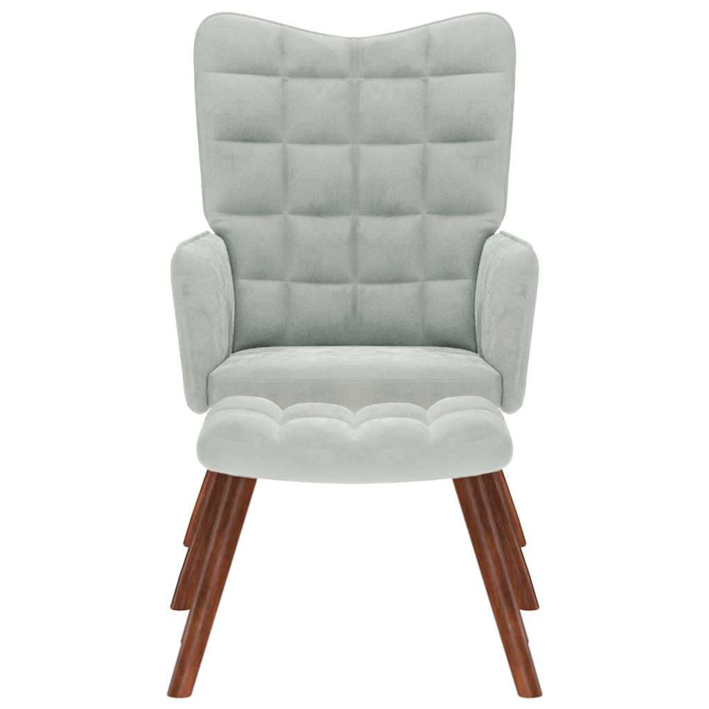 Relaxing Chair with Stool Light Grey Velvet