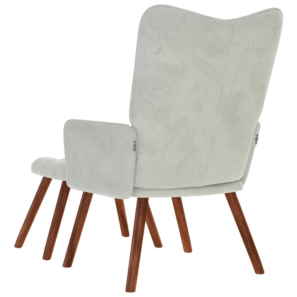 Relaxing Chair with Stool Light Grey Velvet