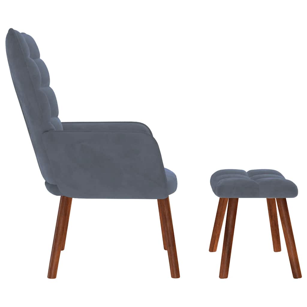 Relaxing Chair with Stool Dark Grey Velvet