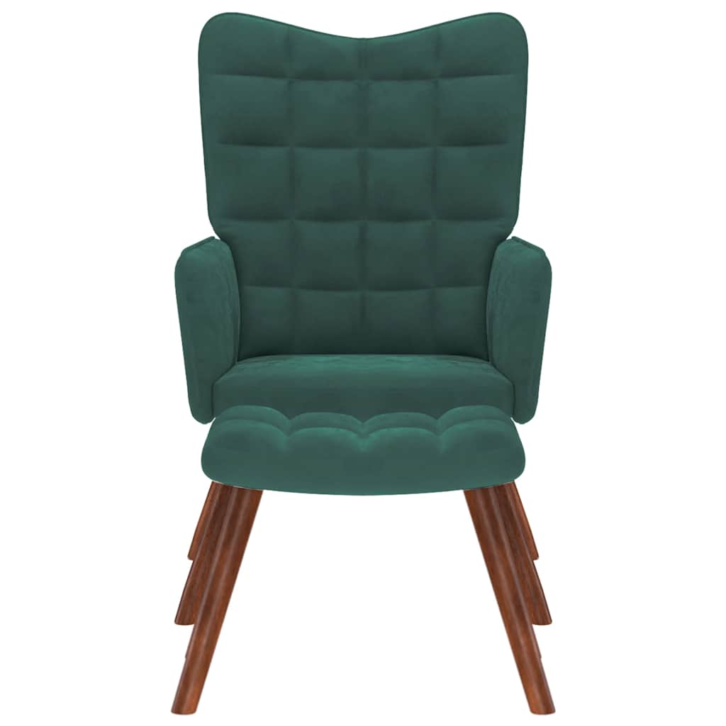 Relaxing Chair with Stool Dark Green Velvet