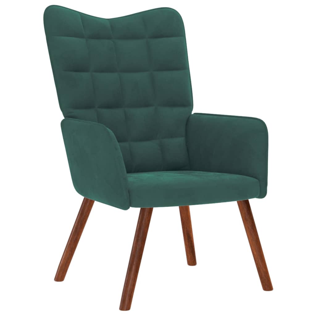 Relaxing Chair with Stool Dark Green Velvet
