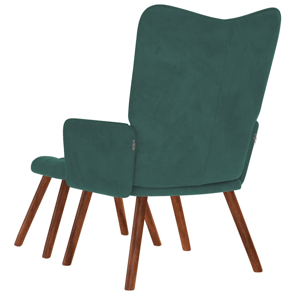 Relaxing Chair with Stool Dark Green Velvet