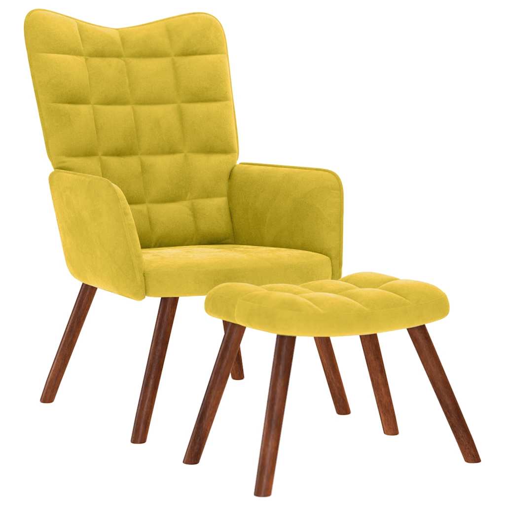 Relaxing Chair with Stool Yellow Velvet