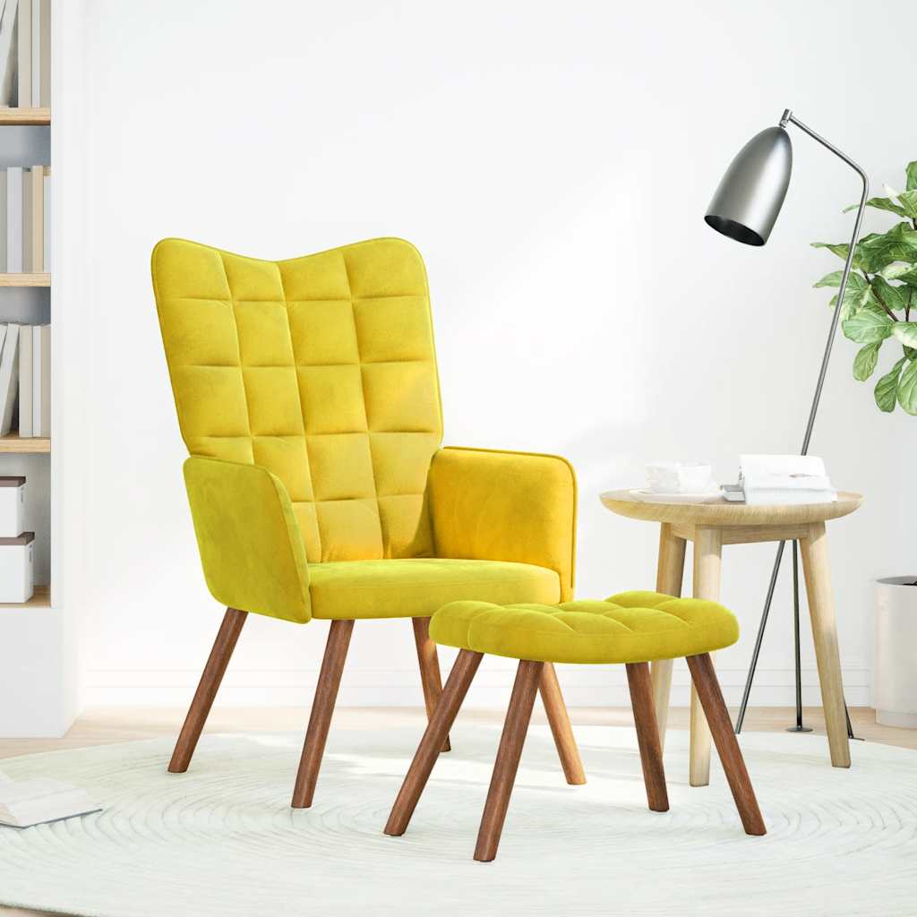 Relaxing Chair with Stool Yellow Velvet