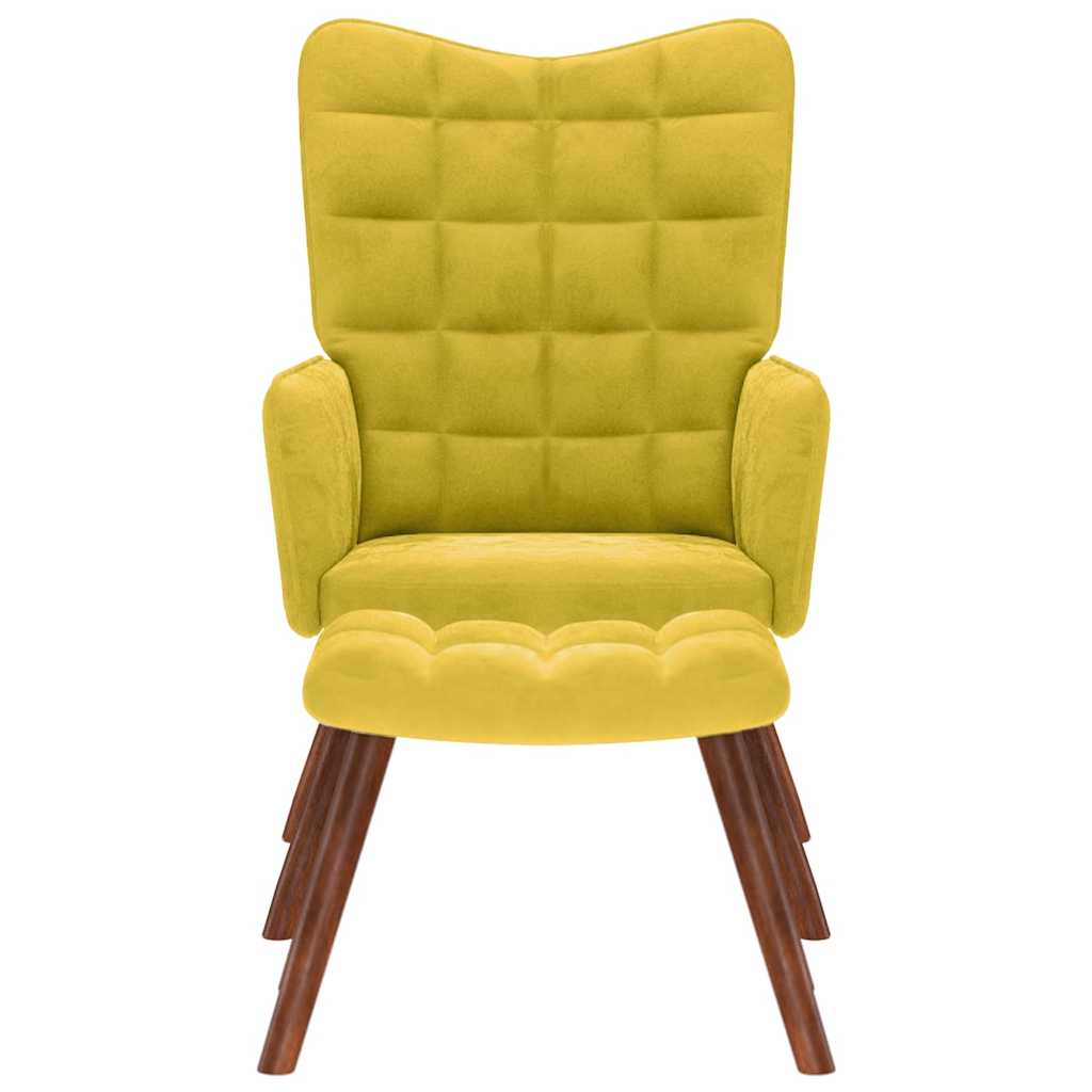 Relaxing Chair with Stool Yellow Velvet