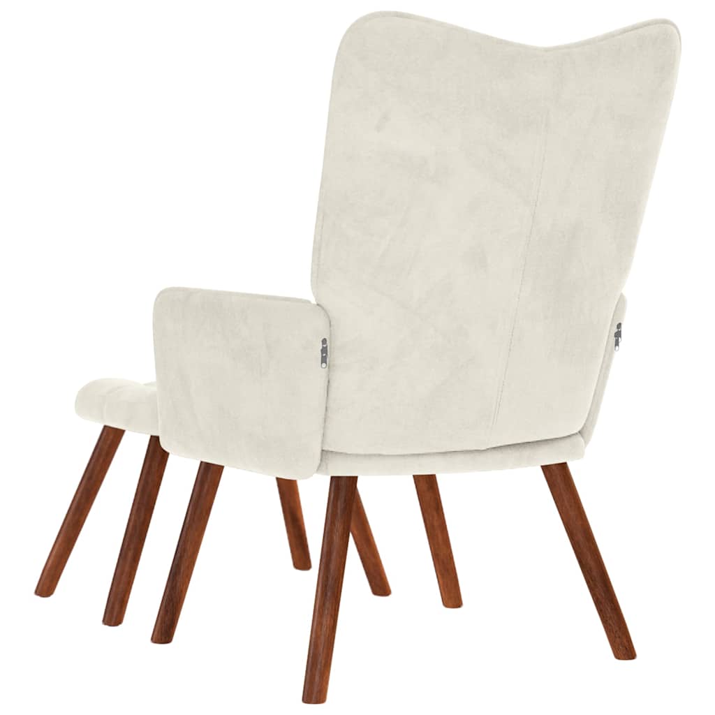 Relaxing Chair with Stool Cream Velvet